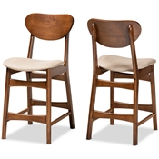 Baxton Studio Katya Mid-Century Modern Sand Fabric Upholstered and Walnut Brown Finished Wood 2-Piece Counter Stool Set Baxton Studio restaurant furniture, hotel furniture, commercial furniture, wholesale bar furniture, wholesale counter stools, classic counter stools